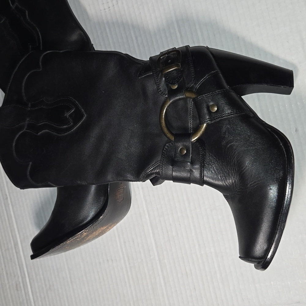 Justin Boots Black Leather Heeled Cowboy Boots - moving sale!